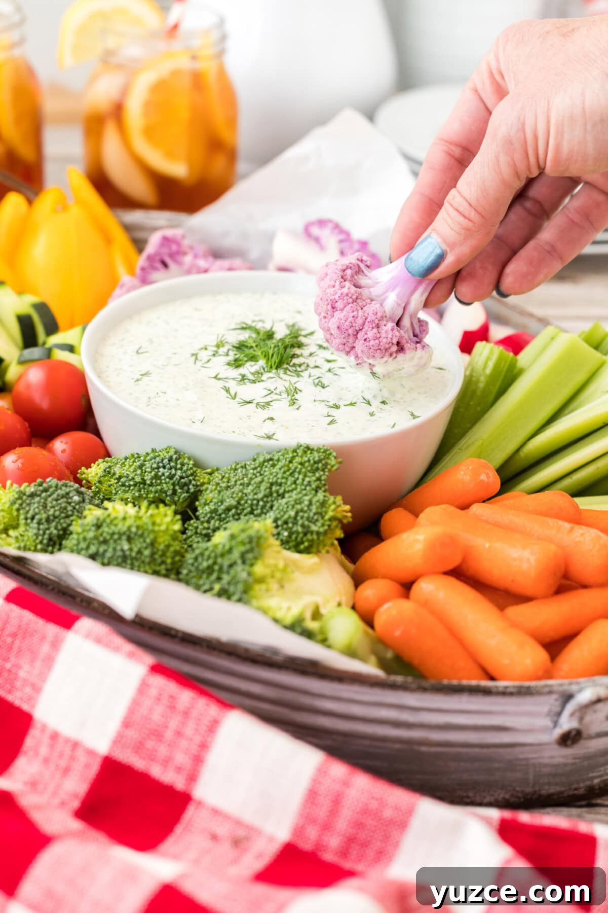 dipping cauliflower in Dill Dip