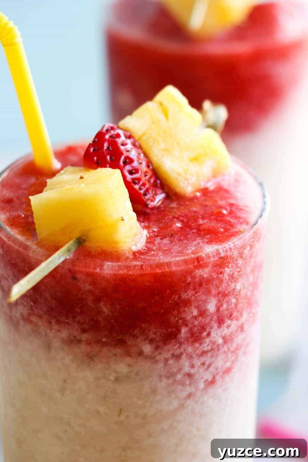 Spicy Mango Lava Flow Cocktail Recipe 2 Virgin Lava Flow Slush with pineapple, coconut, banana and strawberry