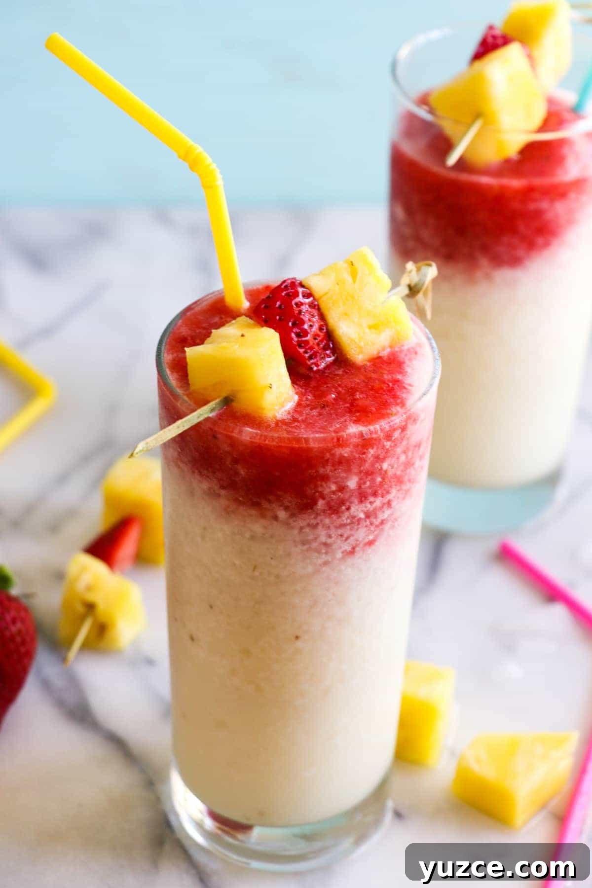 Spicy Mango Lava Flow Cocktail Recipe 4 Pineapple coconut slush being prepared