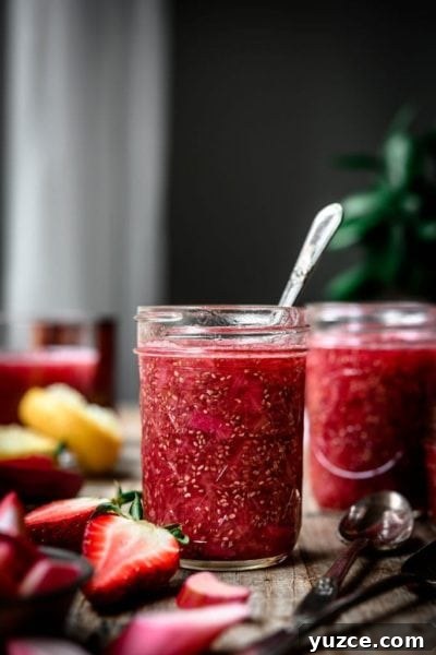 Fruit Preserves Explained: Jams, Jellies, Marmalade & More 14 rhubarb chia compote in a jar