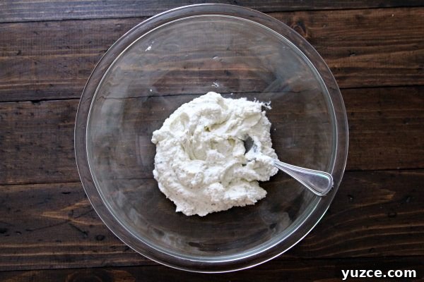 RICOTTA HERB MASHED POTATOES ricotta cheese mixture in bowl with spoon