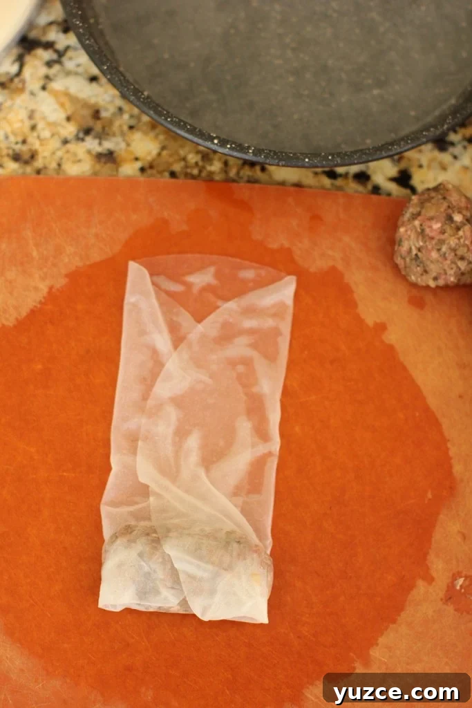 Gluten-Free Beef Sausage Rolls with Creamy Tzatziki Dip 9 rolling rice paper wrappers 5