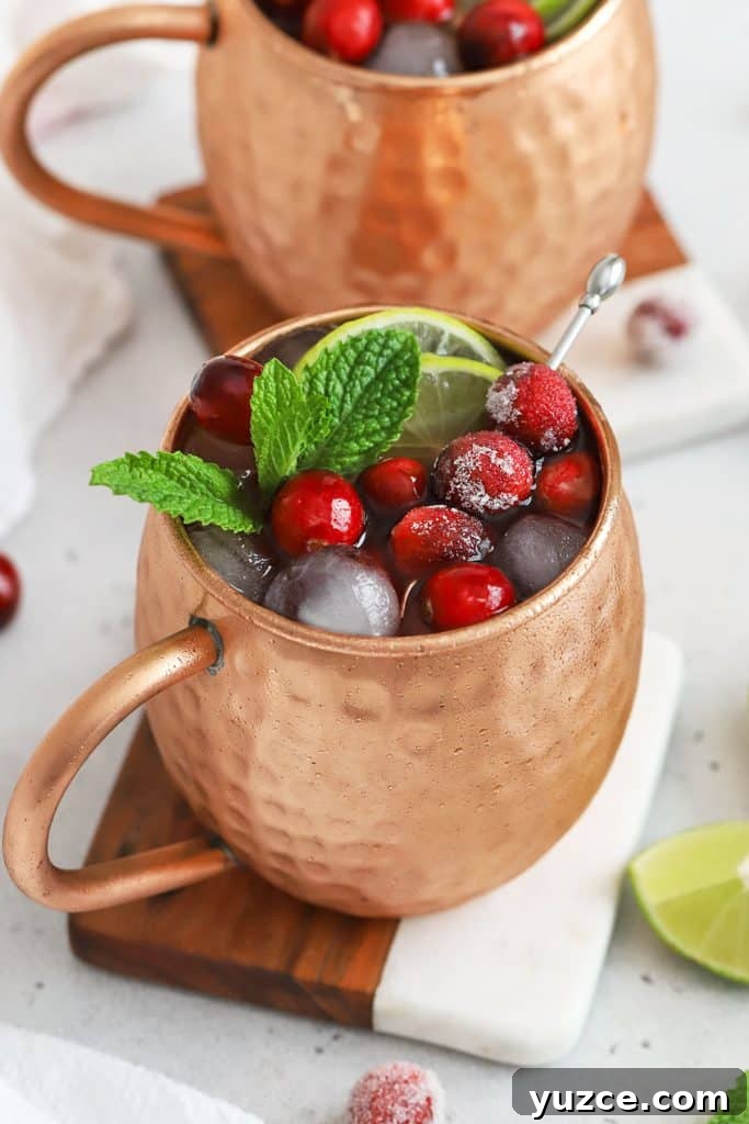 Sugared Cranberries Recipe: Simple Steps for Sparkling Cranberry Garnish 15 red and green cranberry moscow mule mocktails in copper mugs