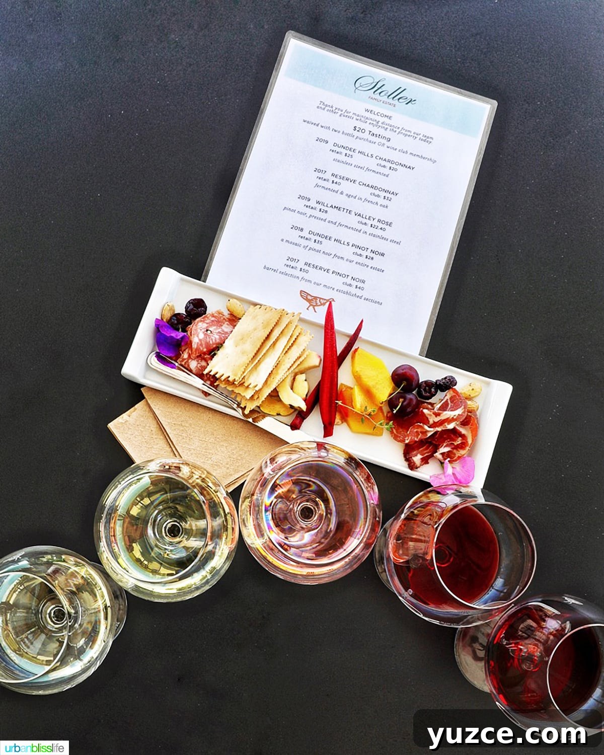 Perfect Wine Pairings for Popular Pasta Dishes 3 wine flight and charcuterie board at Stoller Winery