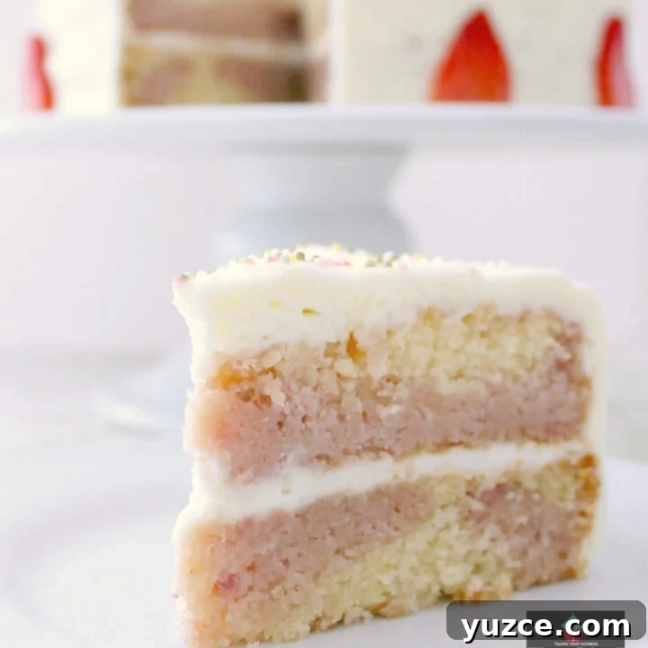 Strawberry and Vanilla Cake. A soft and moist cake bursting with delicious strawberry and vanilla flavors.